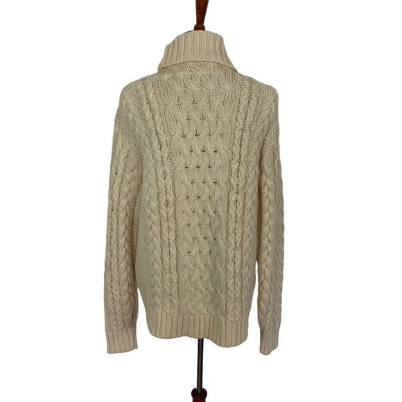 Now Caspi Chunky Cable Knit Cream Turtleneck Sweater Wool Blend L Cozy Winter - Picture 4 of 8